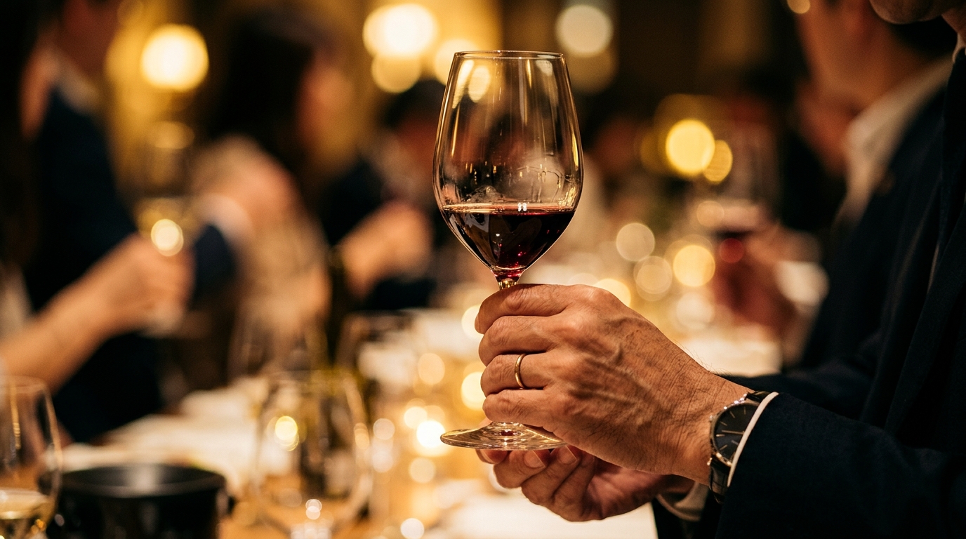 ワイングラスを持つ手元