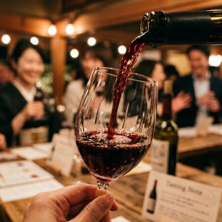 ワイングラスに注がれる赤ワイン