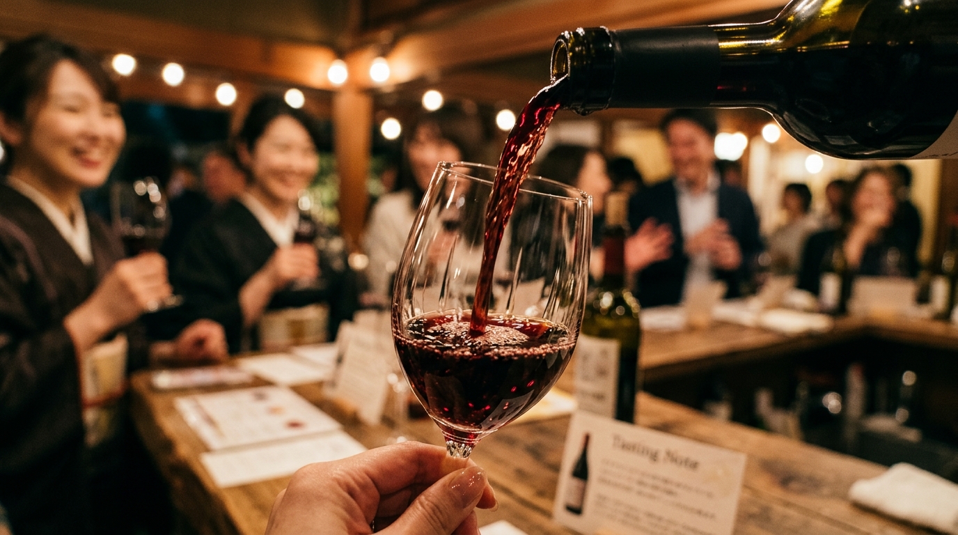 ワイングラスに注がれる赤ワイン