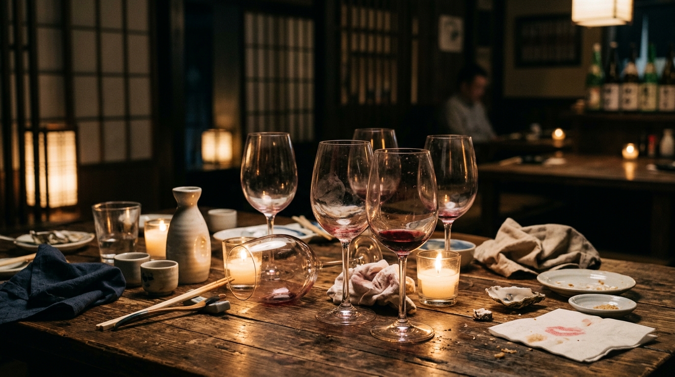 ワイン会後のテーブル