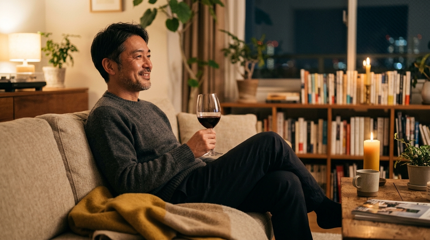 自宅でワインを楽しむ風景