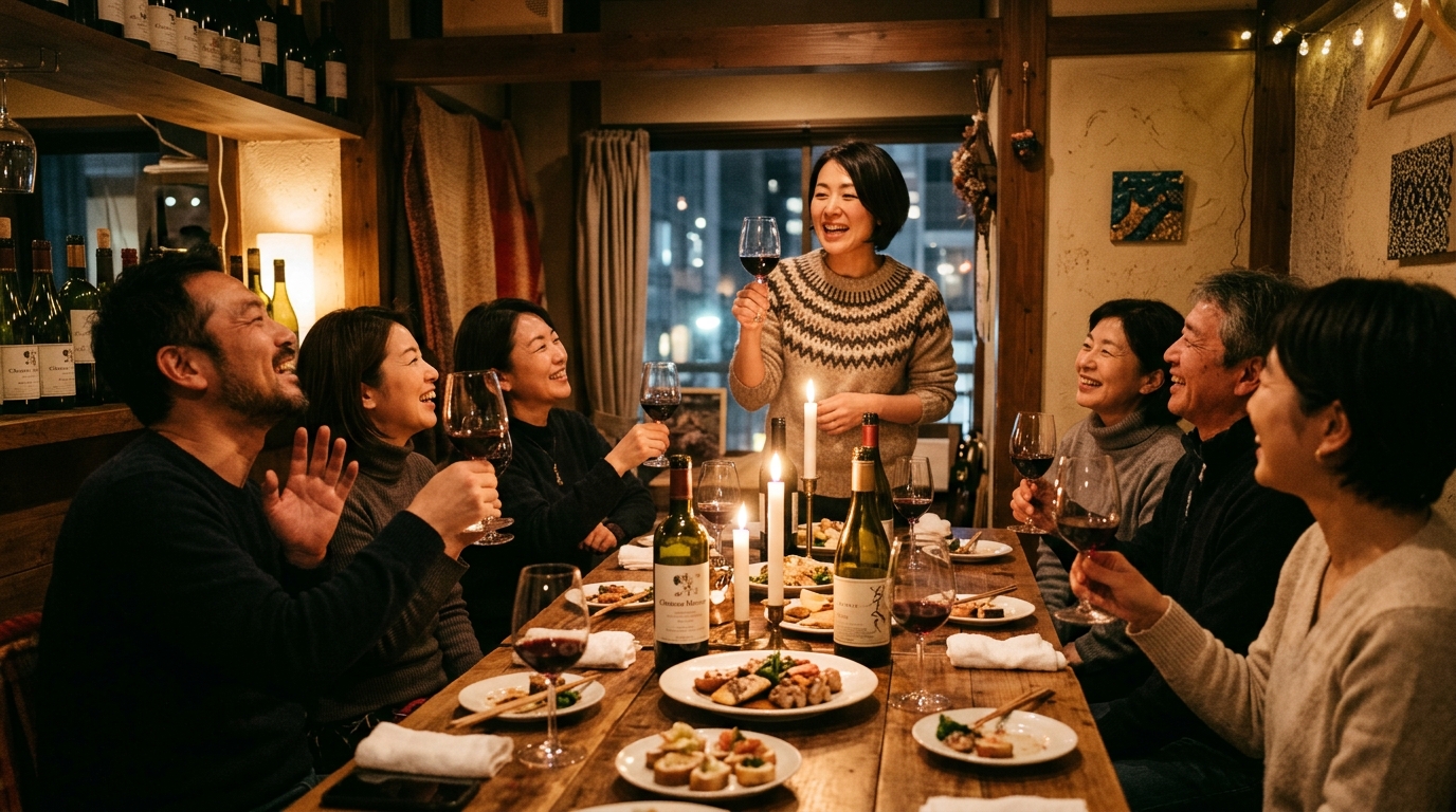 ワイン会で乾杯する参加者たち