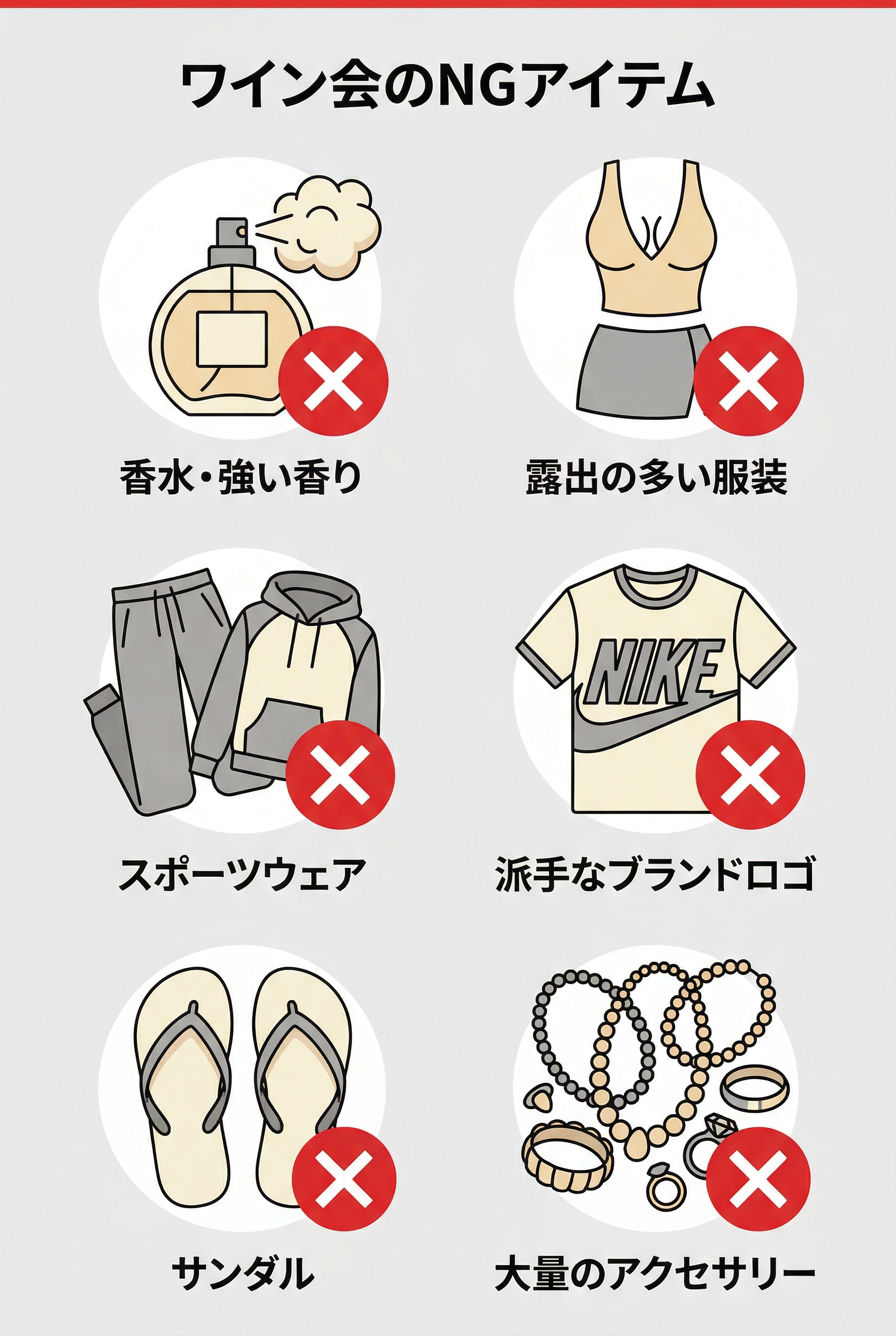 ワイン会で避けるべきNGアイテム図解