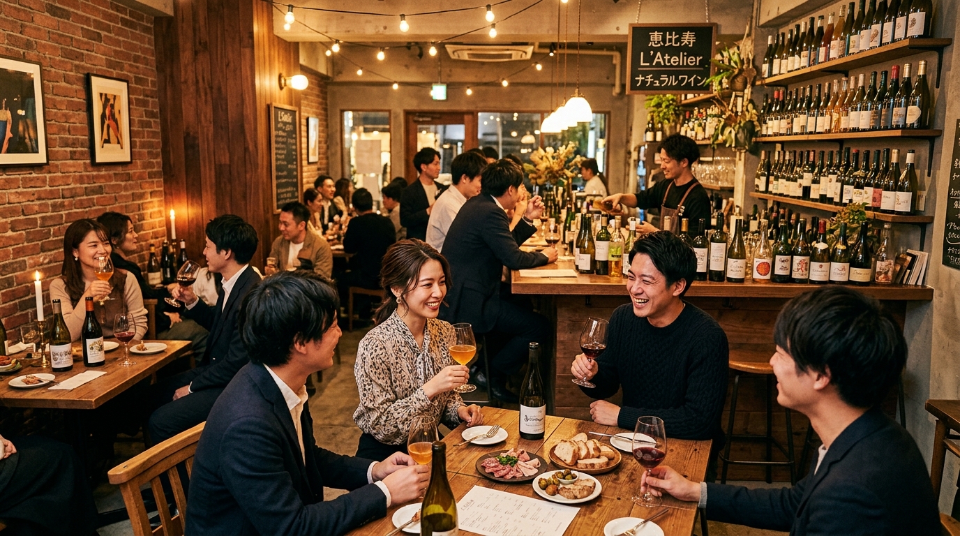 恵比寿のおしゃれなワインバーの内装