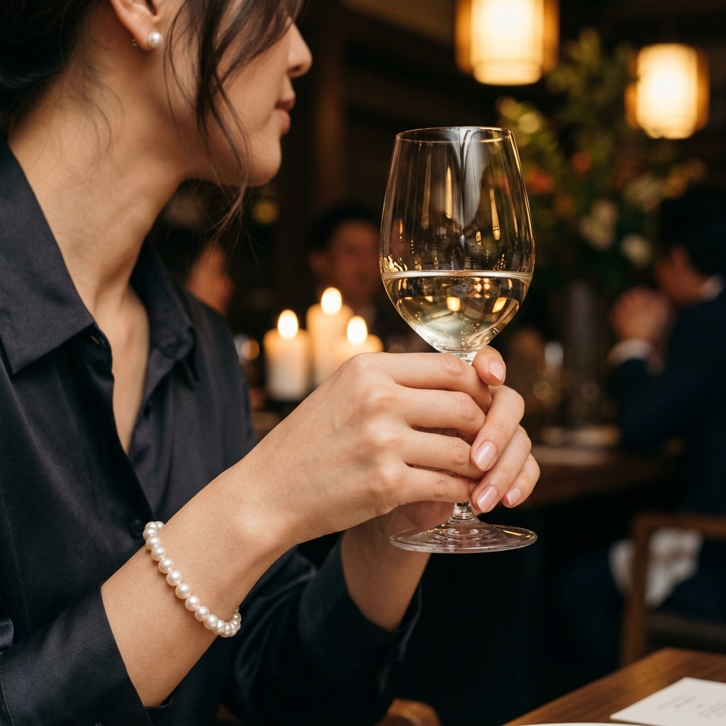 ワイン会のジュエリー - パールアクセサリーのクローズアップ