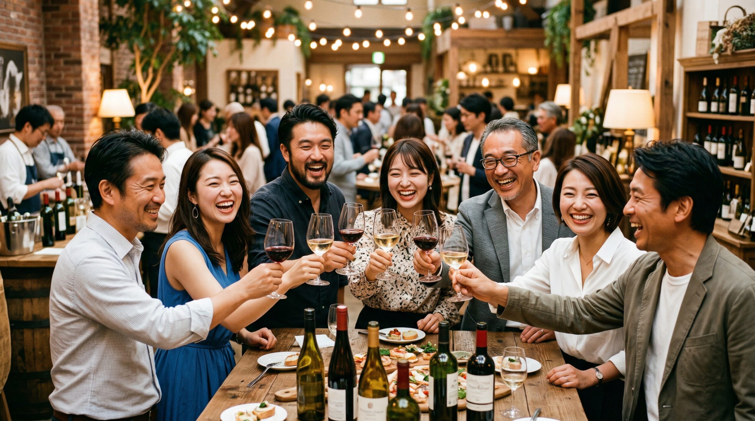 ワイン会で乾杯する人々