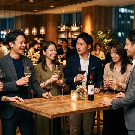 独身限定ワイン会の華やかなパーティーシーン
