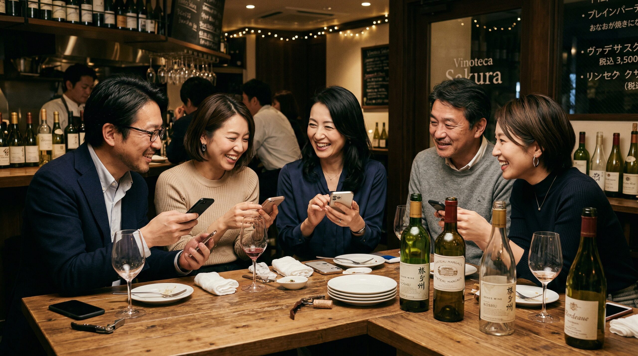 ワイン会の余韻に浸る参加者